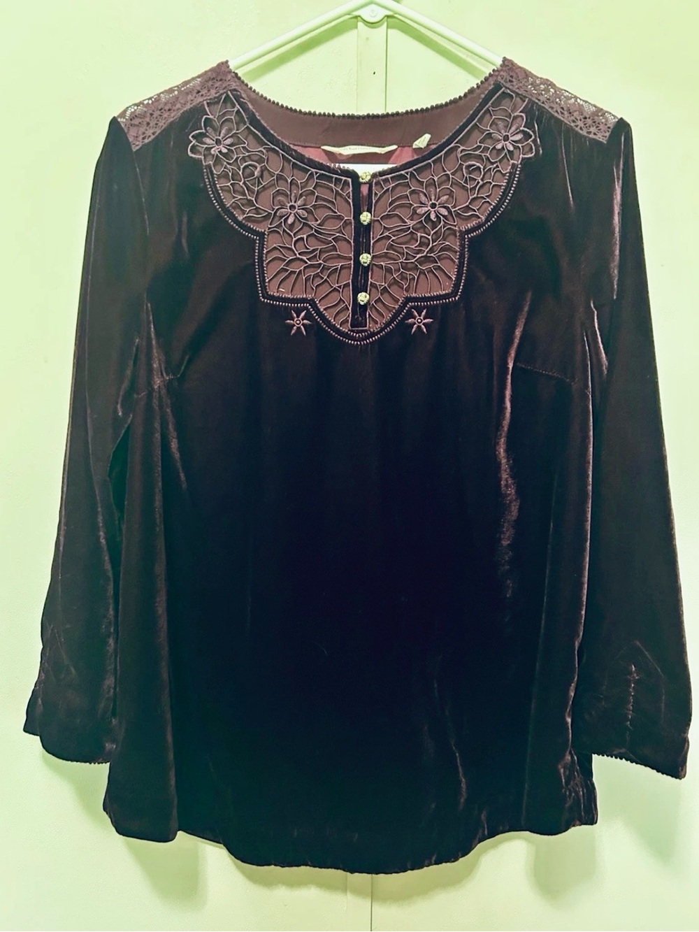 Soft Surroundings Women's Velvet Embroidered Long-Sleeve Top - Deep Plum